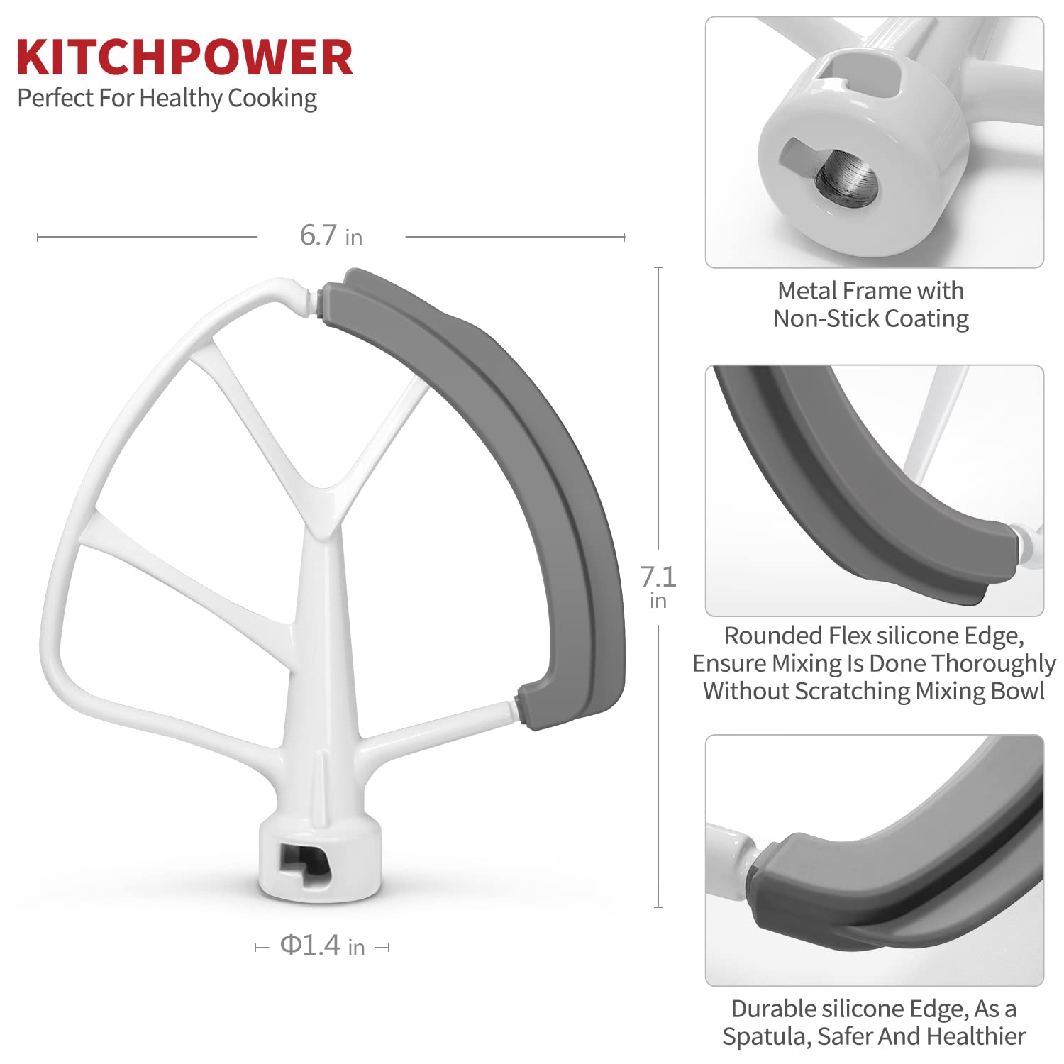 KITCHPOWER beater dishwasher-safe image implies easy cleanup after baking sessions.