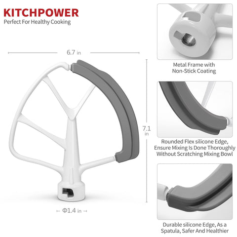 KITCHPOWER beater dishwasher-safe image implies easy cleanup after baking sessions.