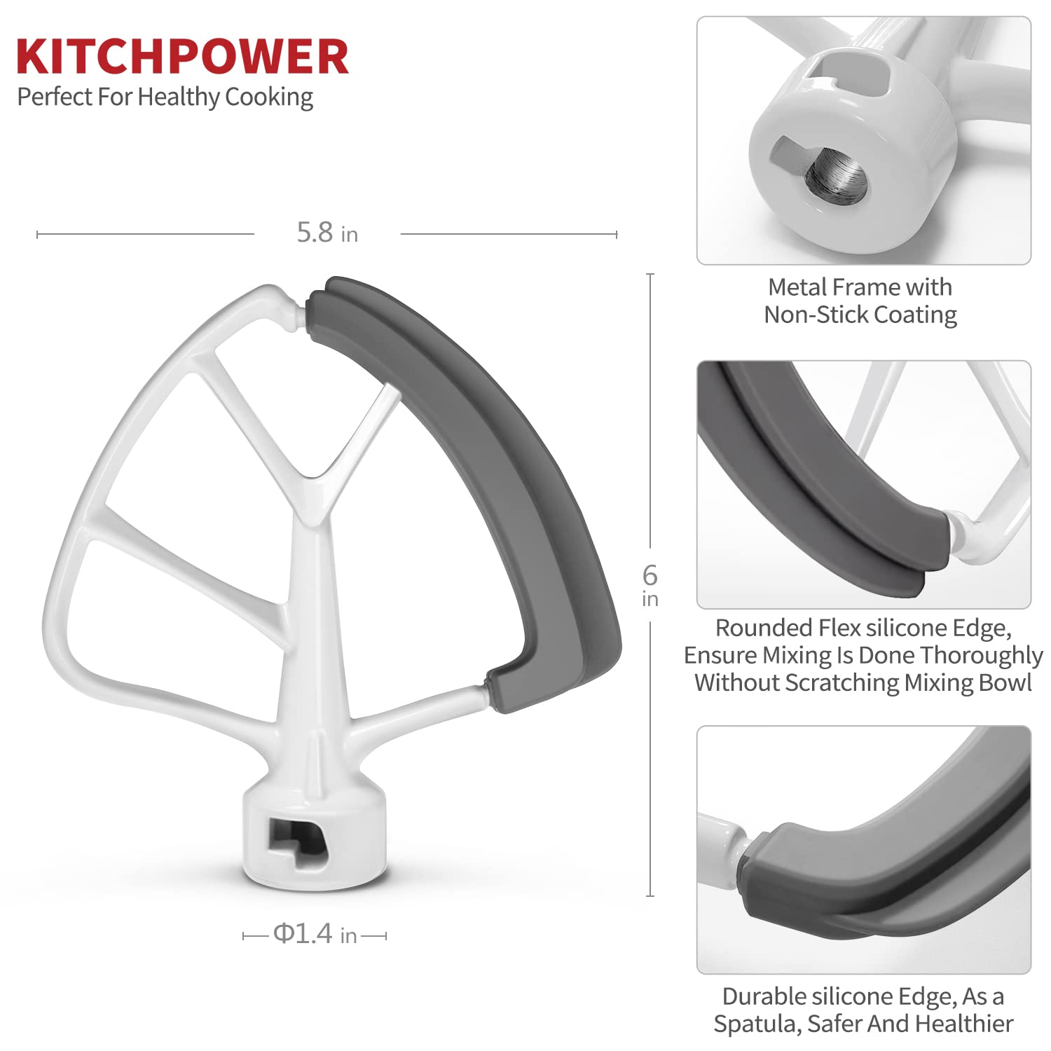 KITCHPOWER die-cast aluminum paddle delivers durable performance for dense doughs and batters.