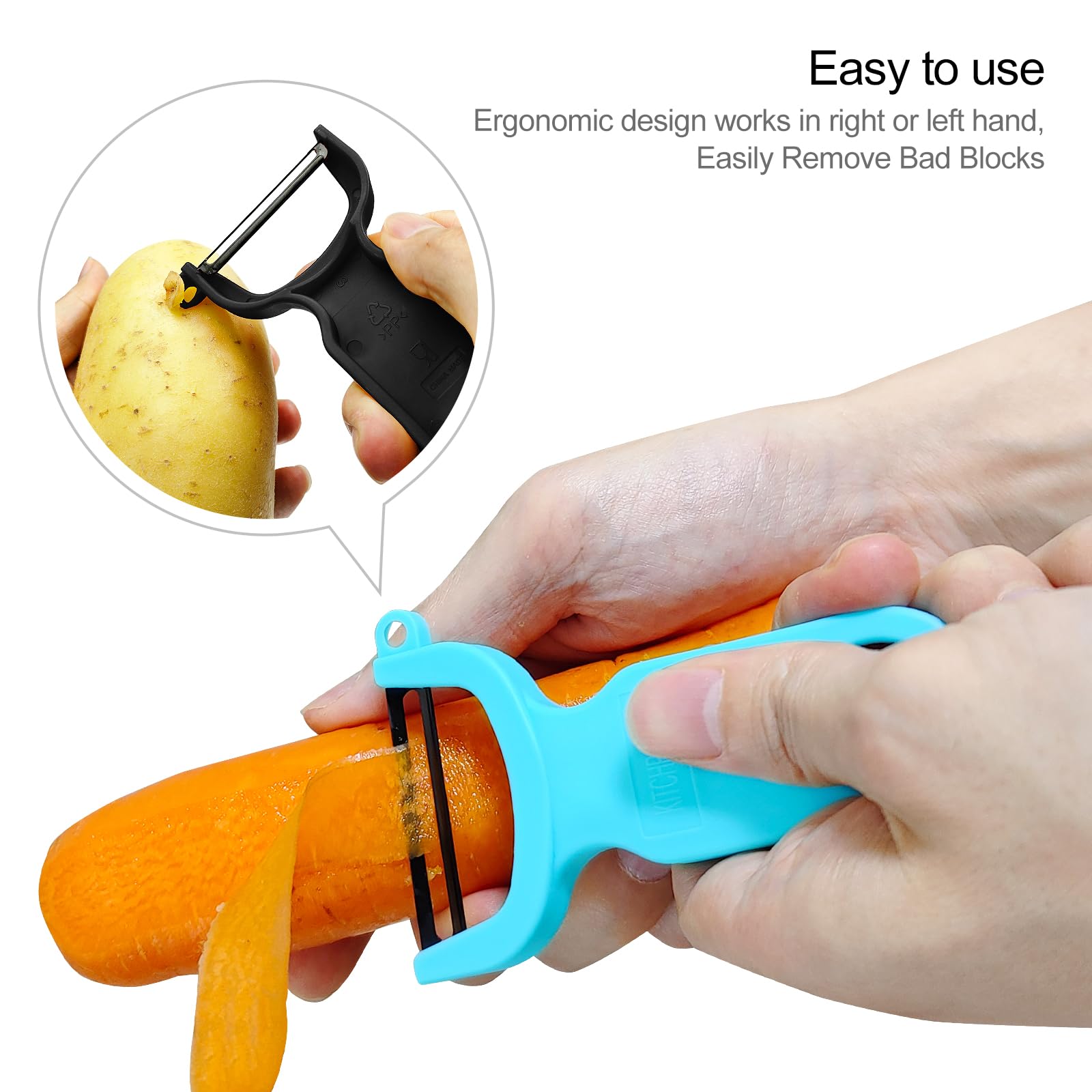 KITCHPOWER Original Vegetable Peeler black 3-pack featuring rustproof carbon steel blades.