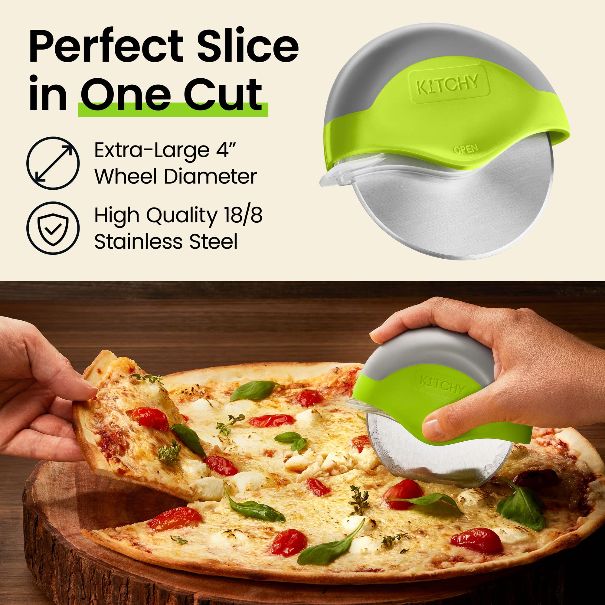 Kitchy pizza cutter large cutting wheel slices crust with ease