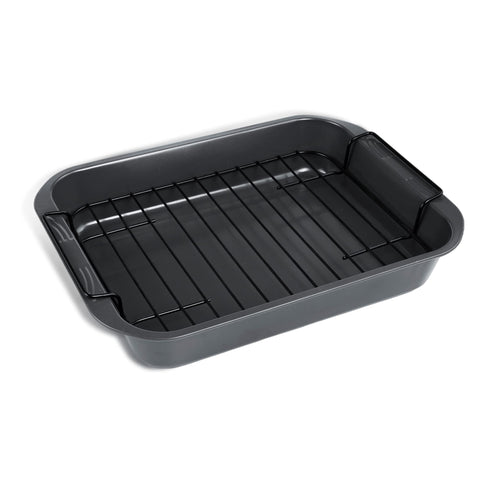 kitCom Bakeware Roaster with Rack top view, gray, for even roasting.