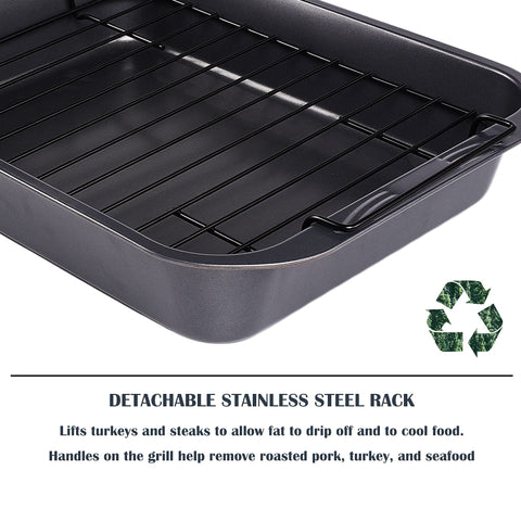 kitCom Nonstick Roaster Pan with Rack close-up, gray, easy food release.