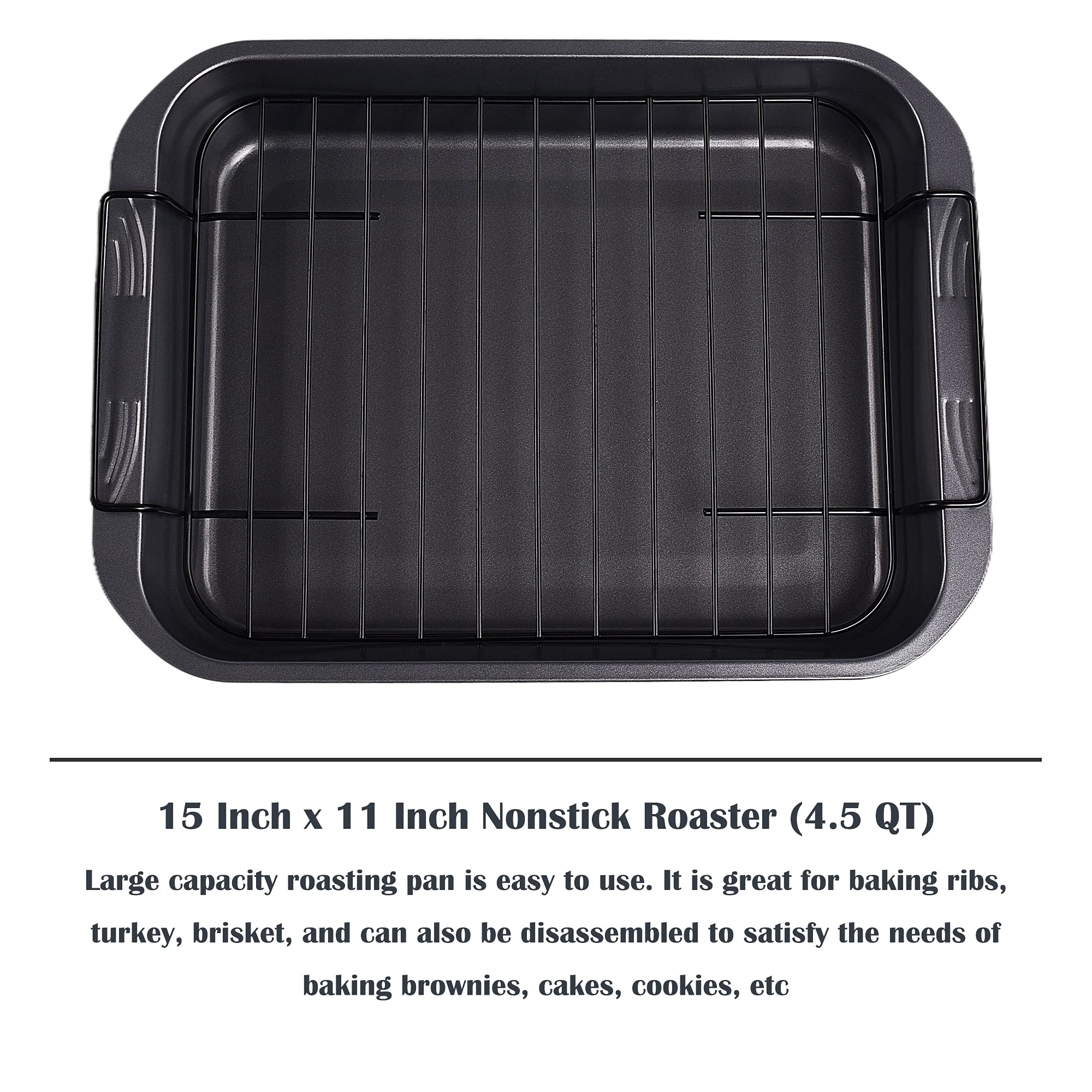 kitCom Roaster Pan 4.5 qt with rack inside, gray, ideal for large roasts.