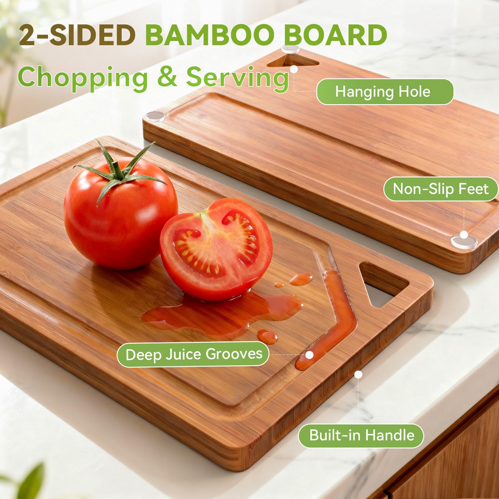 KITCWIZ bamboo cutting board holder-and-stand keeps boards organized.