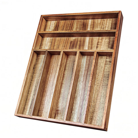 KITEISCAT acacia wood silverware organizer keeps forks and spoons neatly separated in the drawer