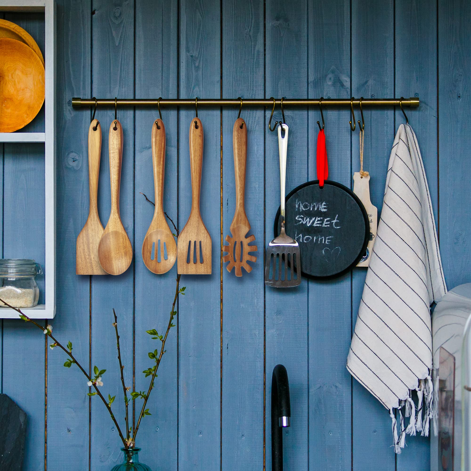 KITEISCAT Acacia wooden spoons on a rustic kitchen display