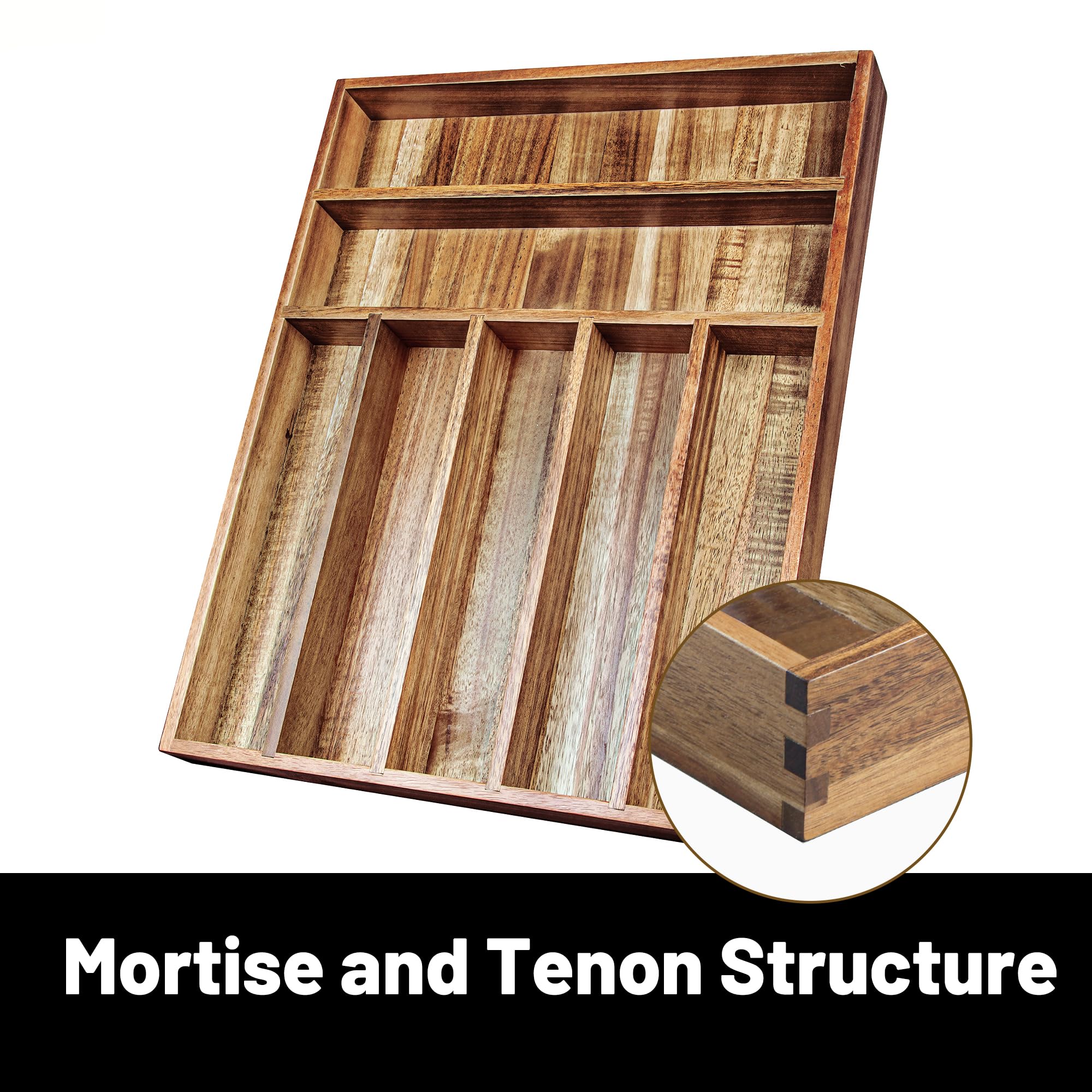 KITEISCAT drawer organizer in natural acacia adds warmth and order