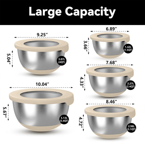 KITEISCAT nesting bowls conserve space with five-piece set and space-saving design