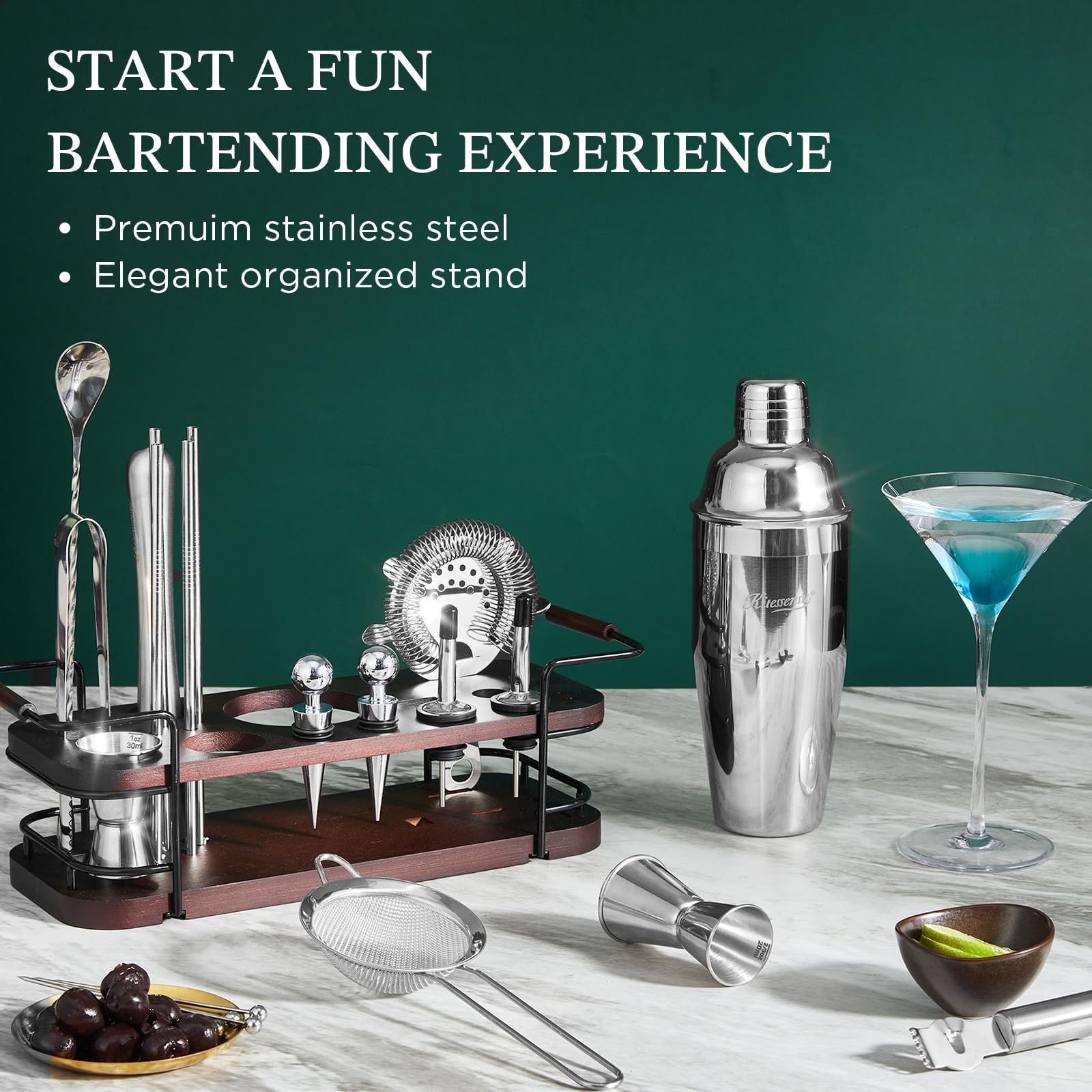 KITESSENSU 24oz shaker close-up highlighting durable stainless steel finish.