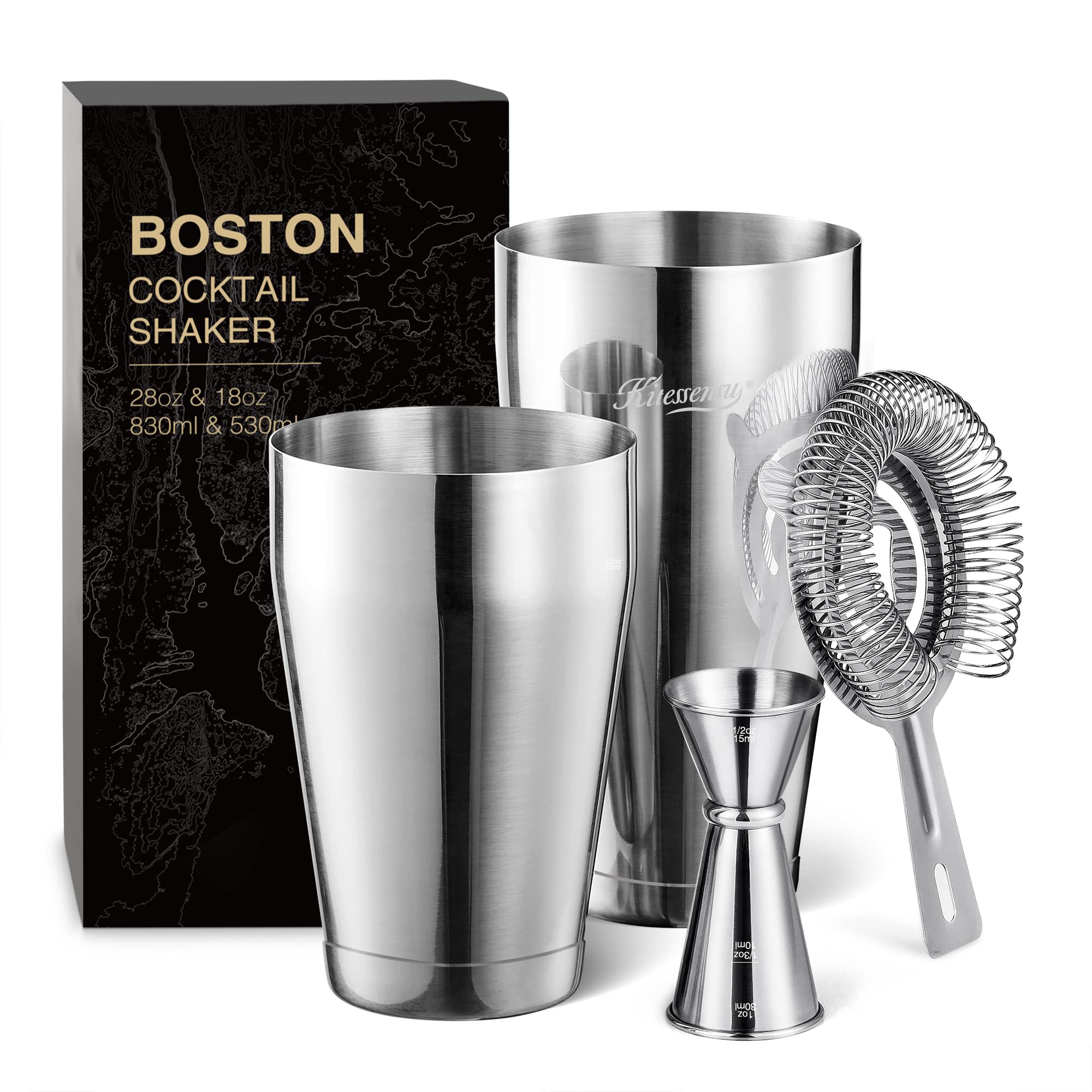 KITESSENSU Boston shaker 4-piece set for professional-quality cocktails at home.