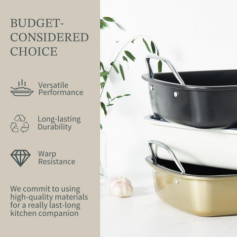 KITESSENSU carbon steel roasting pan suitable for all ovens up to 450°F.