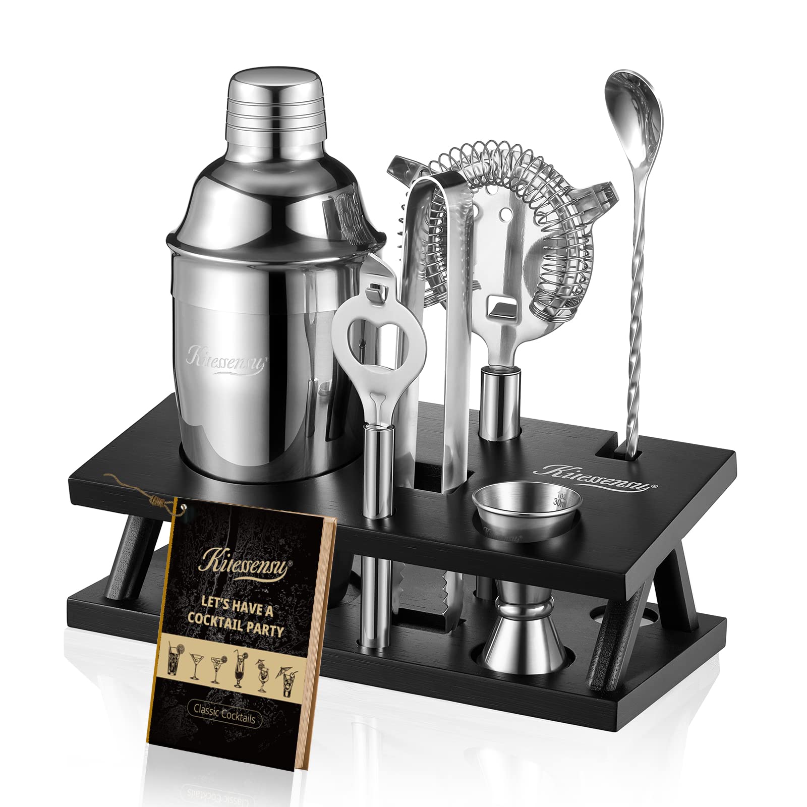 KITESSENSU cocktail shaker set with stand on bar counter for home entertaining.