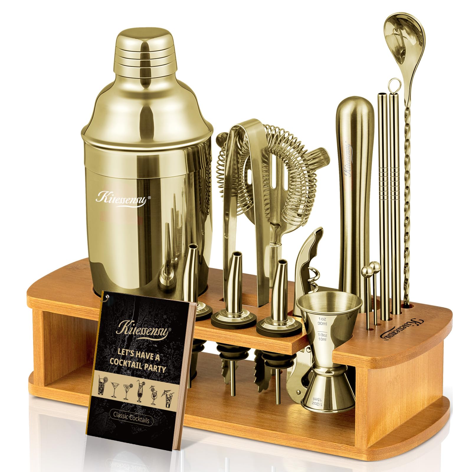 KITESSENSU cocktail shaker stand in champagne gold keeps your bar organized and stylish.