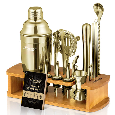 KITESSENSU cocktail shaker stand in champagne gold keeps your bar organized and stylish.