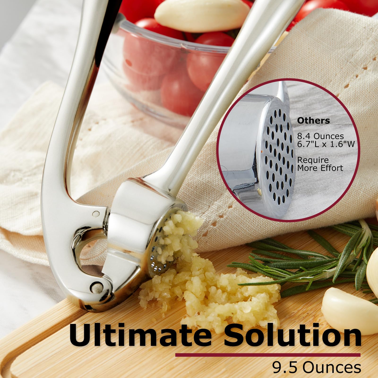Kitessensu garlic press versatile for herbs, chilies, and seeds