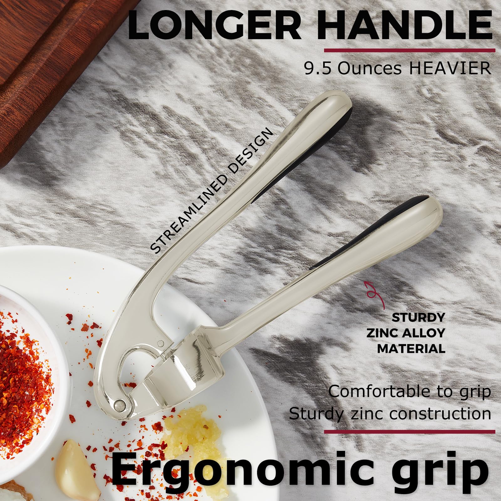 Kitessensu garlic press producing fine garlic paste output