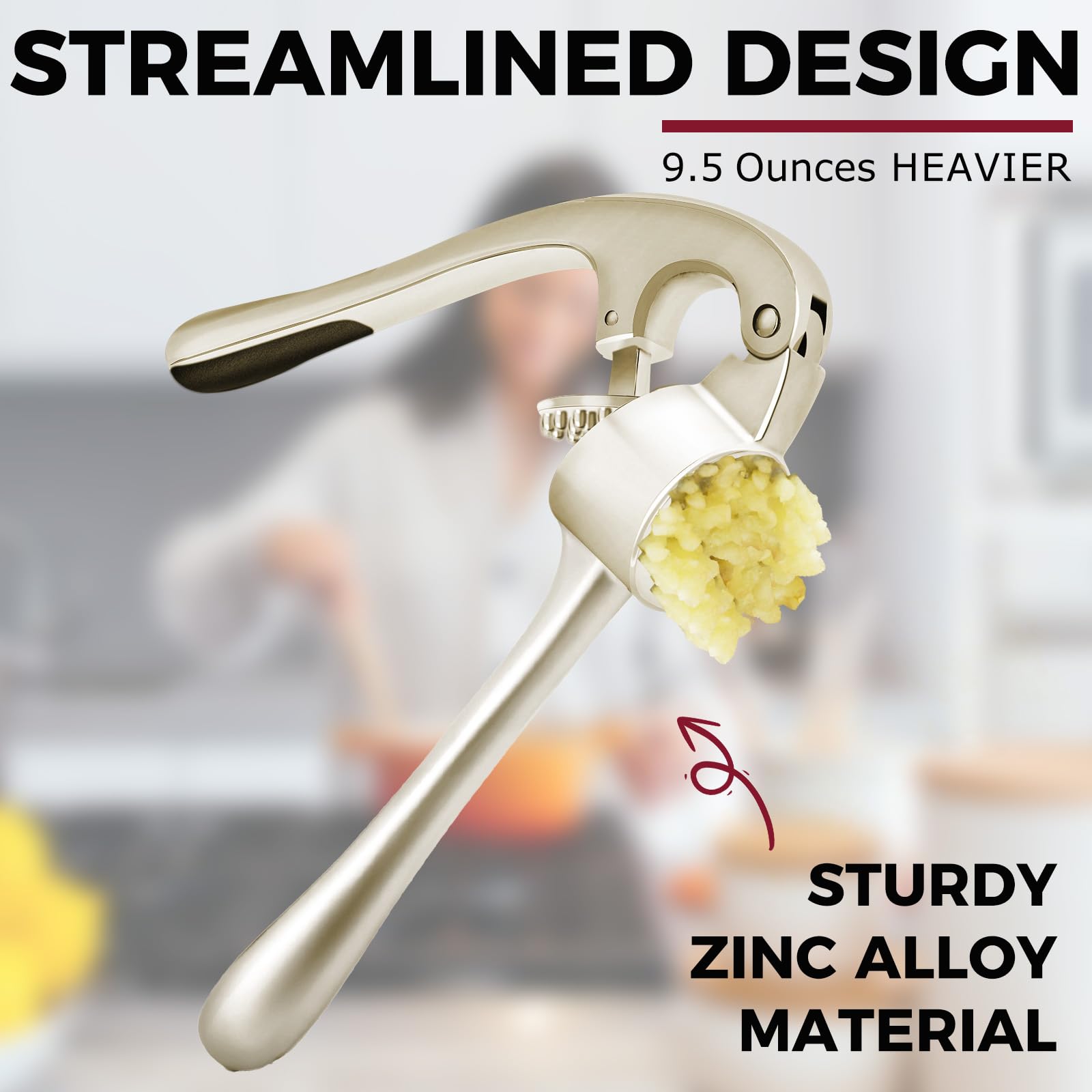 Kitessensu garlic press with stain-free design remains shiny after use