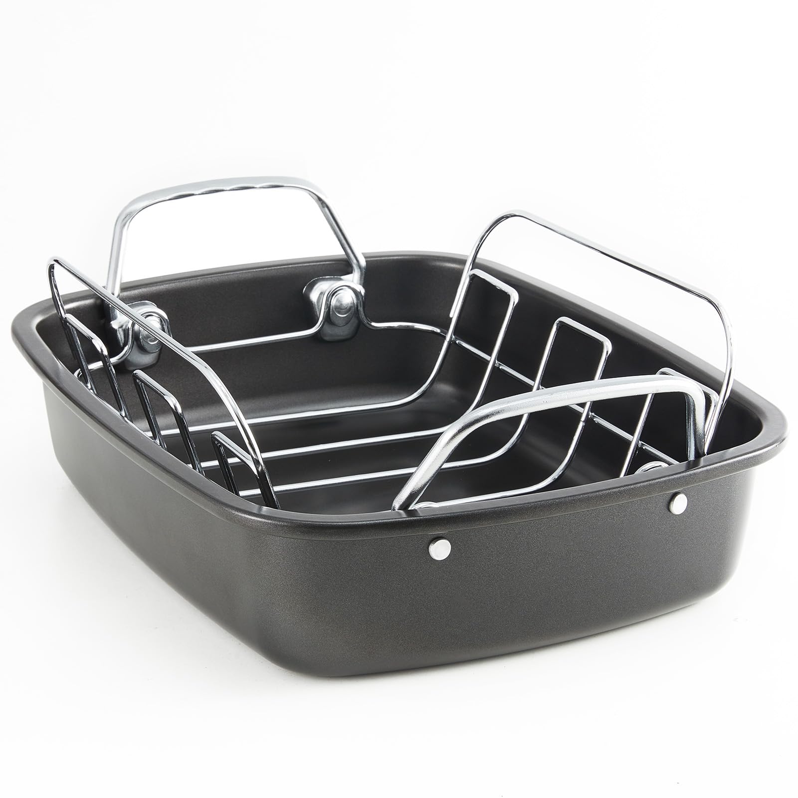 KITESSENSU large roasting pan with rack for even roasting and easy lift.
