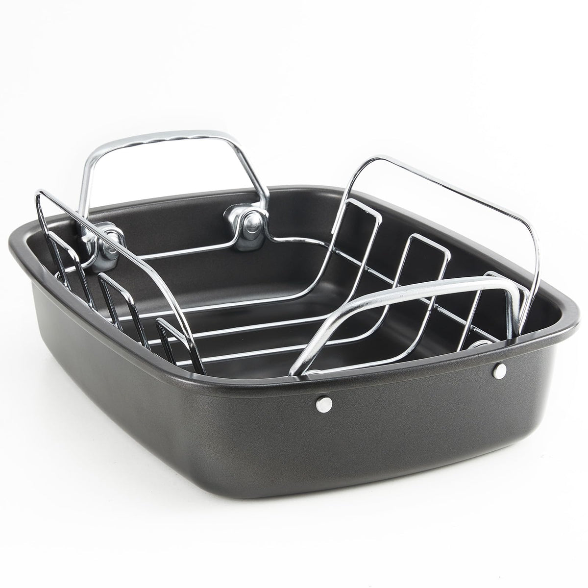 KITESSENSU large roasting pan with rack for even roasting and easy lift.