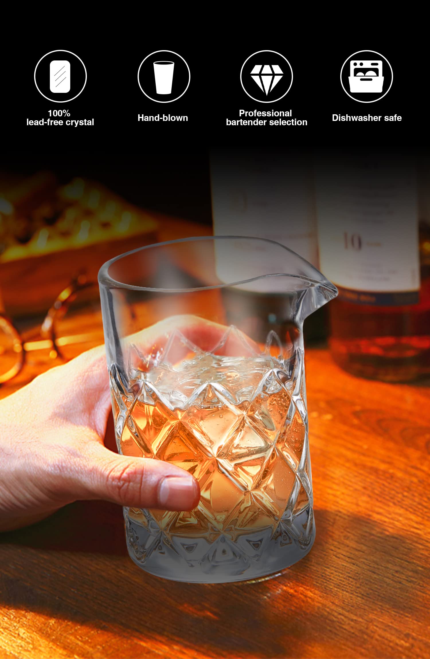 KITESSENSU lead-free crystal mixing glass for clear stirring.