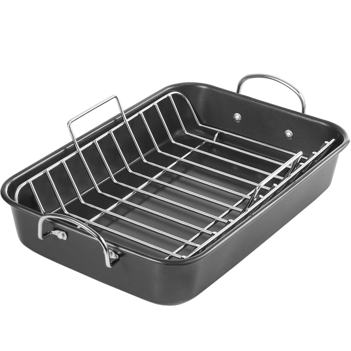 KITESSENSU nonstick roasting pan with rack showing spacious 15x11 inch cooking area for even roasting