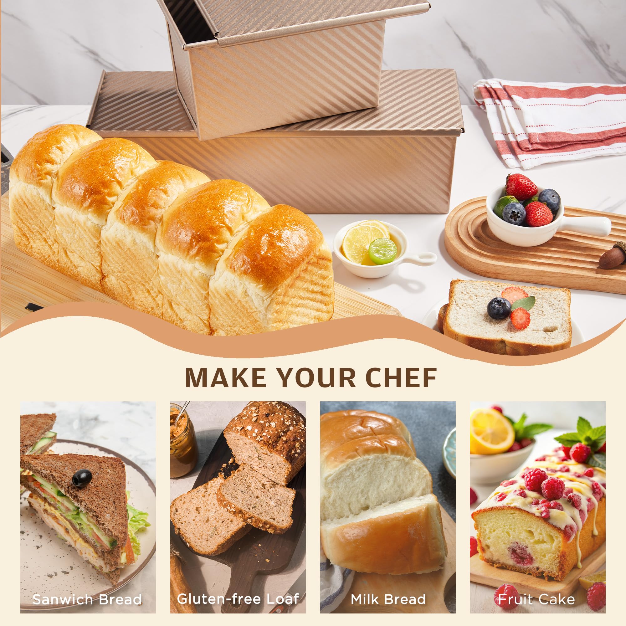 KITESSENSU Pullman loaf pan 2 lb capacity for standard loaves