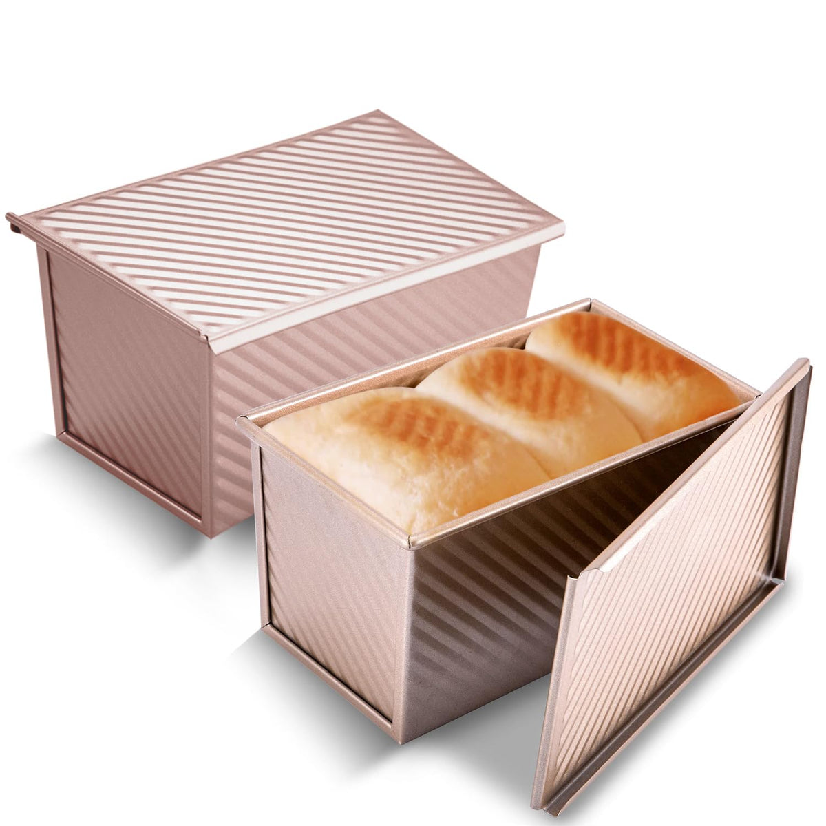 Kitessensu Pullman loaf pan with lid shows 1 lb capacity for home bread