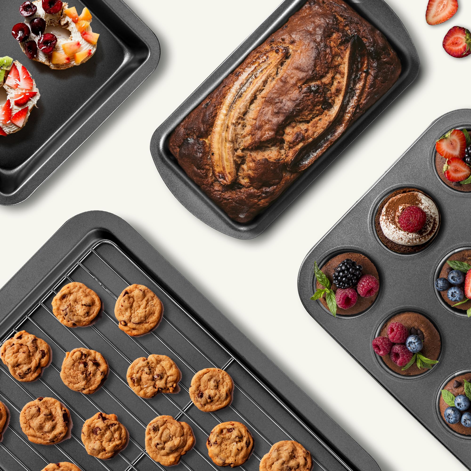 KITESSENSU square cake pan promotes clean slicing and even browning.