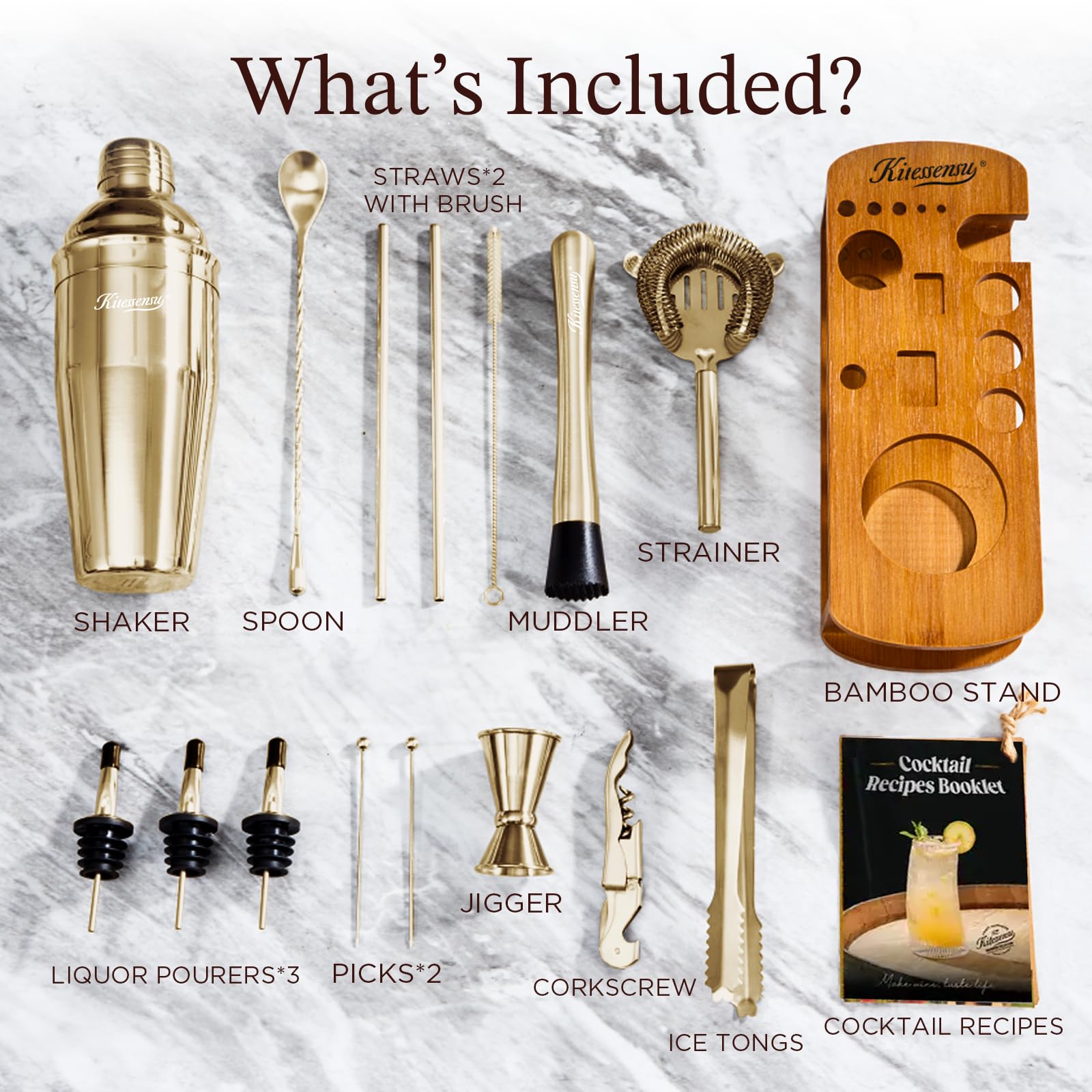 KITESSENSU stainless steel bartender kit 18-8 durable for long lasting tools.