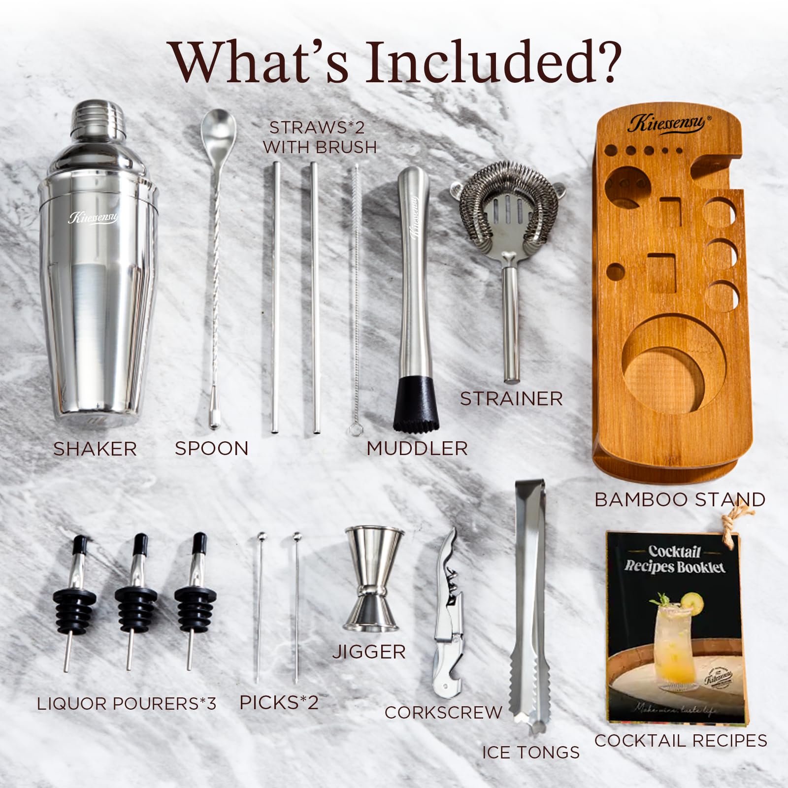 KITESSENSU stainless-steel shaker closeup highlighting 0.8 mm walls for rust resistance.