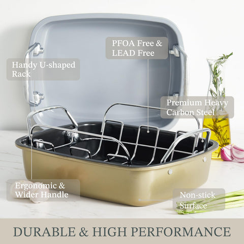 KITESSENSU turkey roaster pan ensures even heat for juicy poultry.