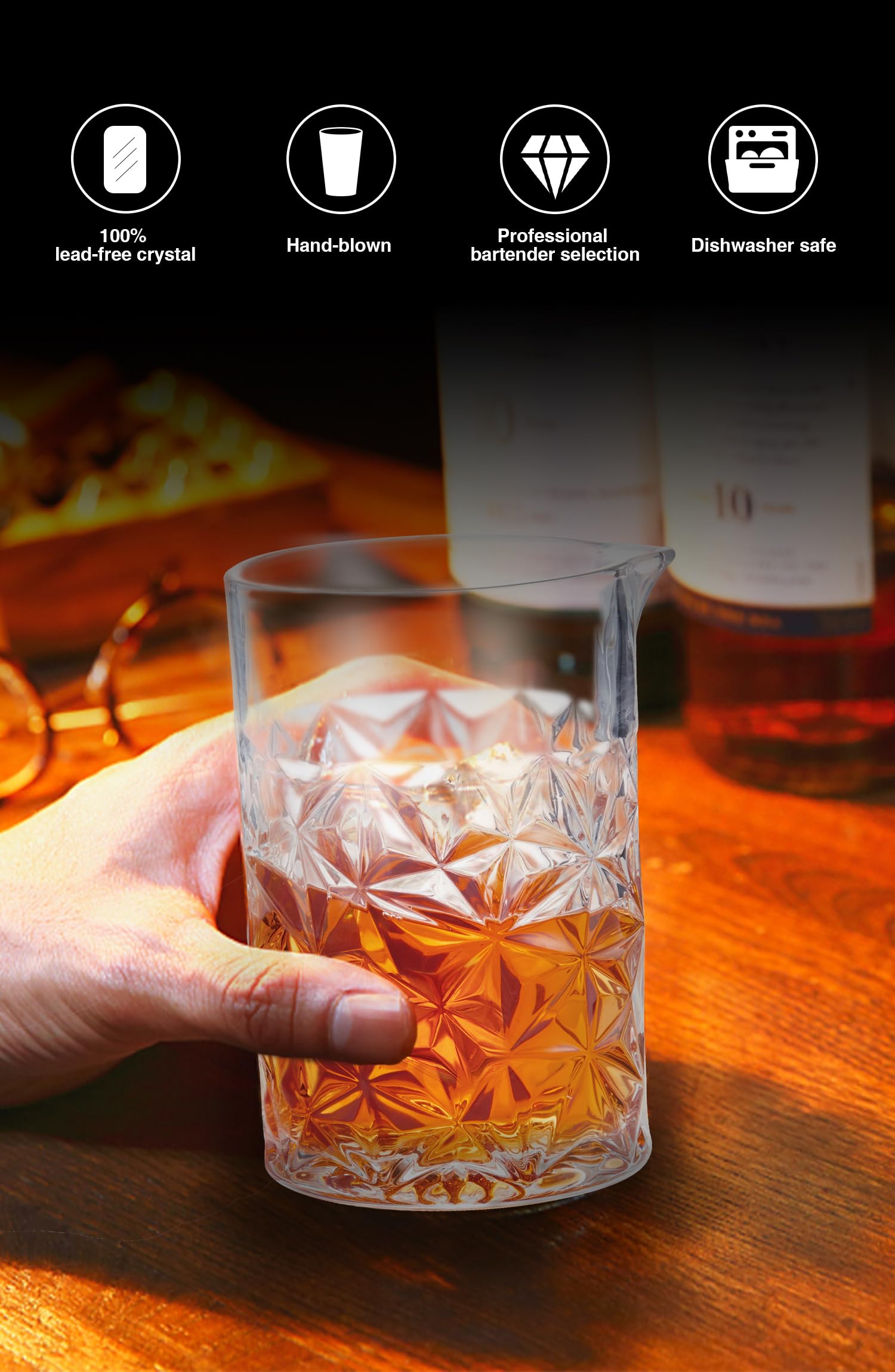 KITESSENSU Weighted Base Mixing Glass stays stable during vigorous mixing.
