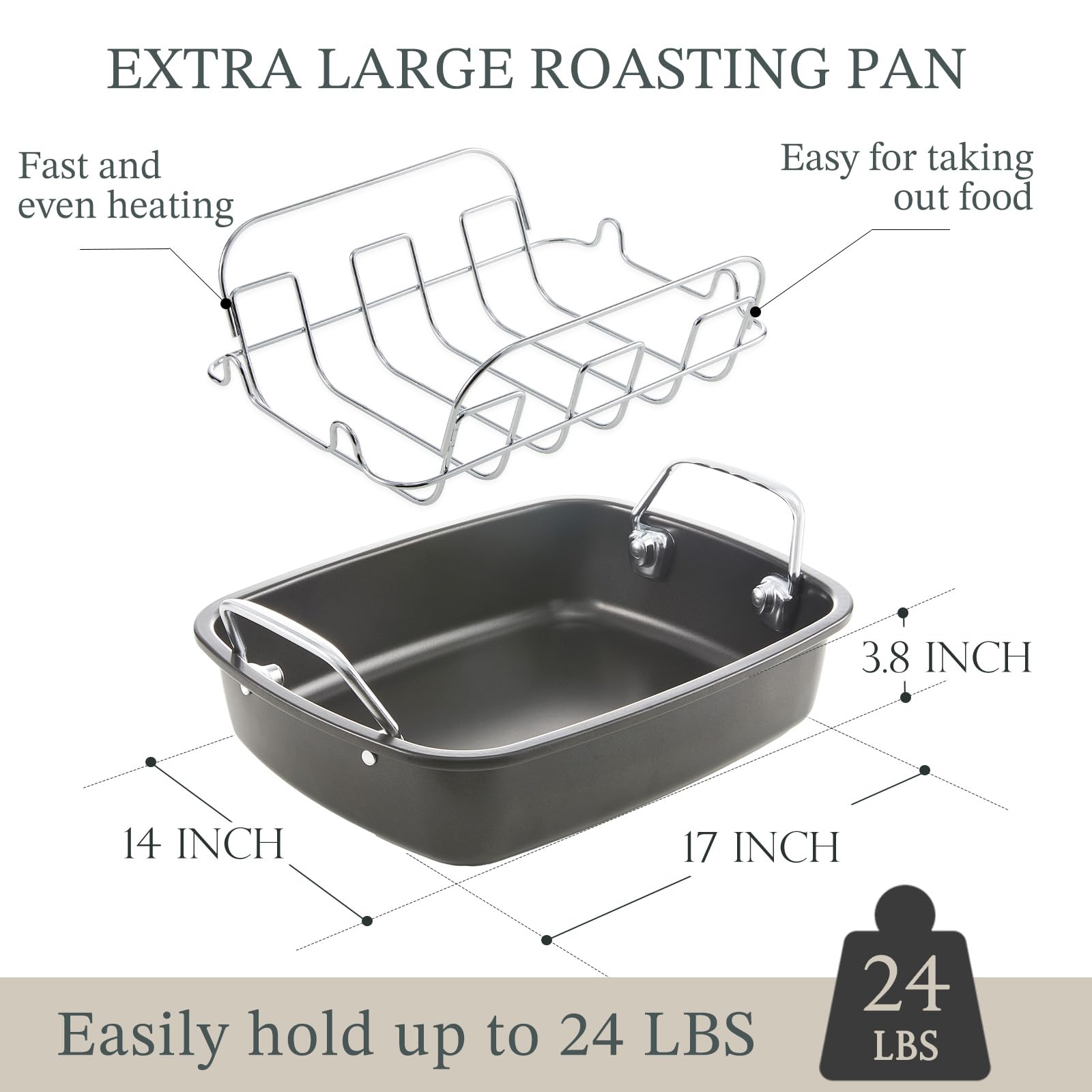 KITESSENSU wide-handled pan for secure grip during heavy roasting.