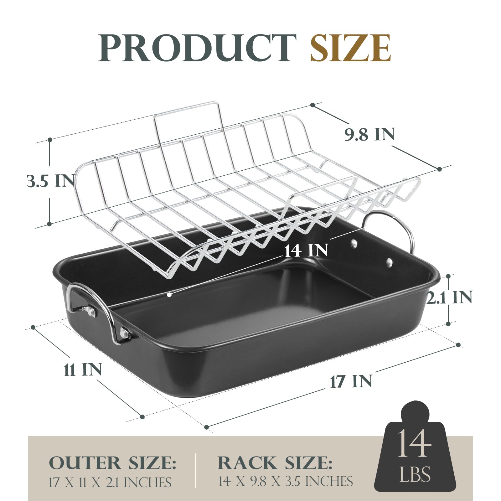 KITESSENSU wide riveted handles on the roasting pan for secure grip