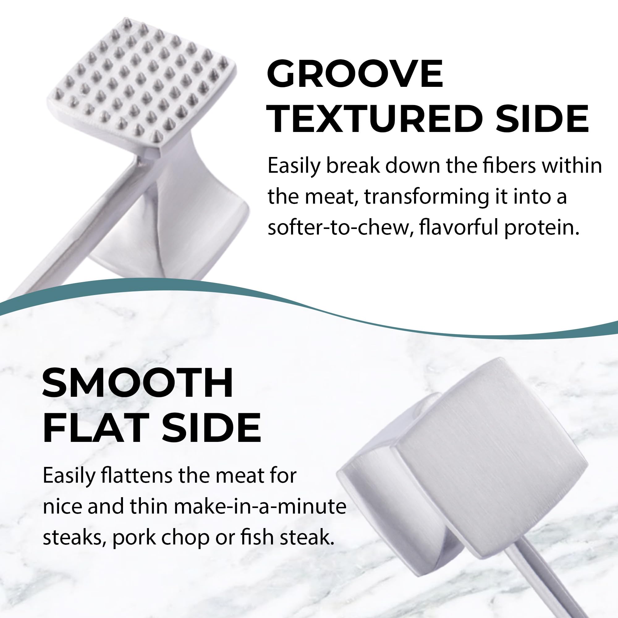 KITEXPERT Meat Tenderizer Hammer smooth side for flattening steaks evenly.