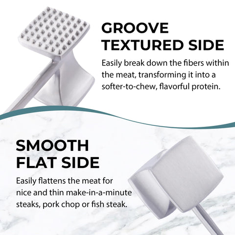 KITEXPERT Meat Tenderizer Hammer smooth side for flattening steaks evenly.