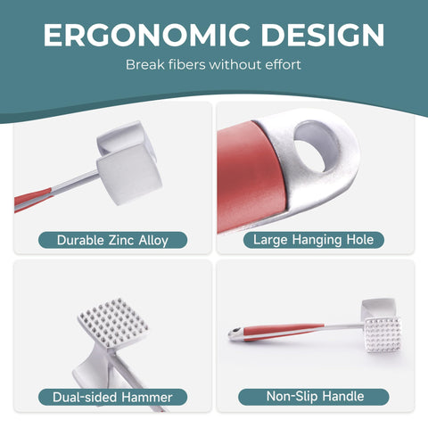 KITEXPERT Meat Tenderizer Hammer textured side for quicker, juicier results.