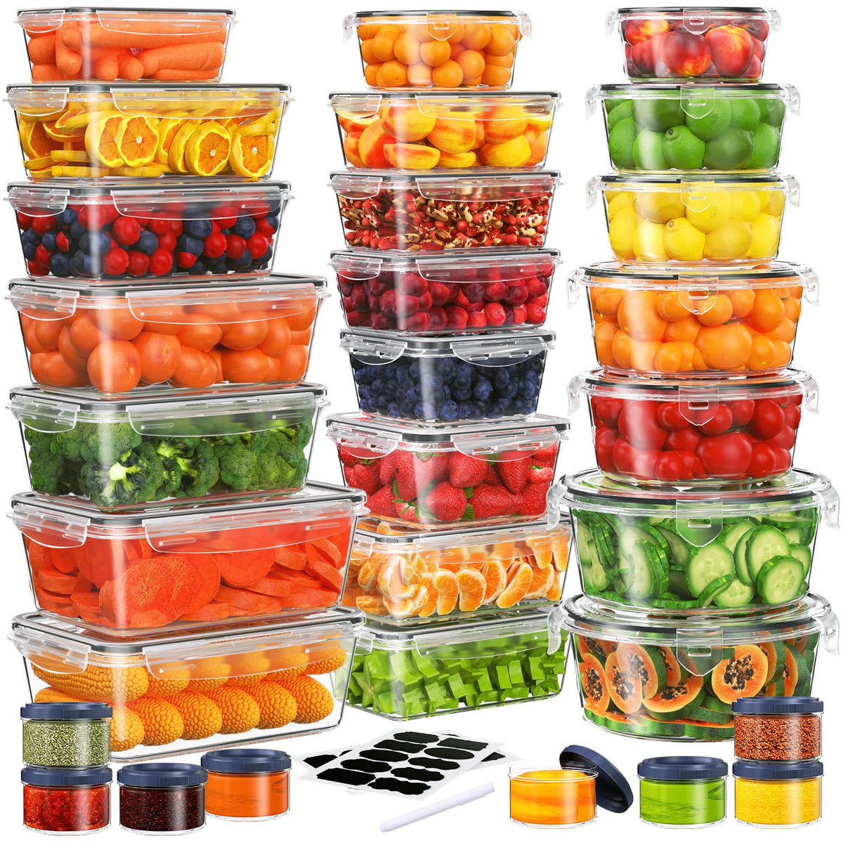 KITHELP 60-piece large container set on a pantry shelf for tidy storage