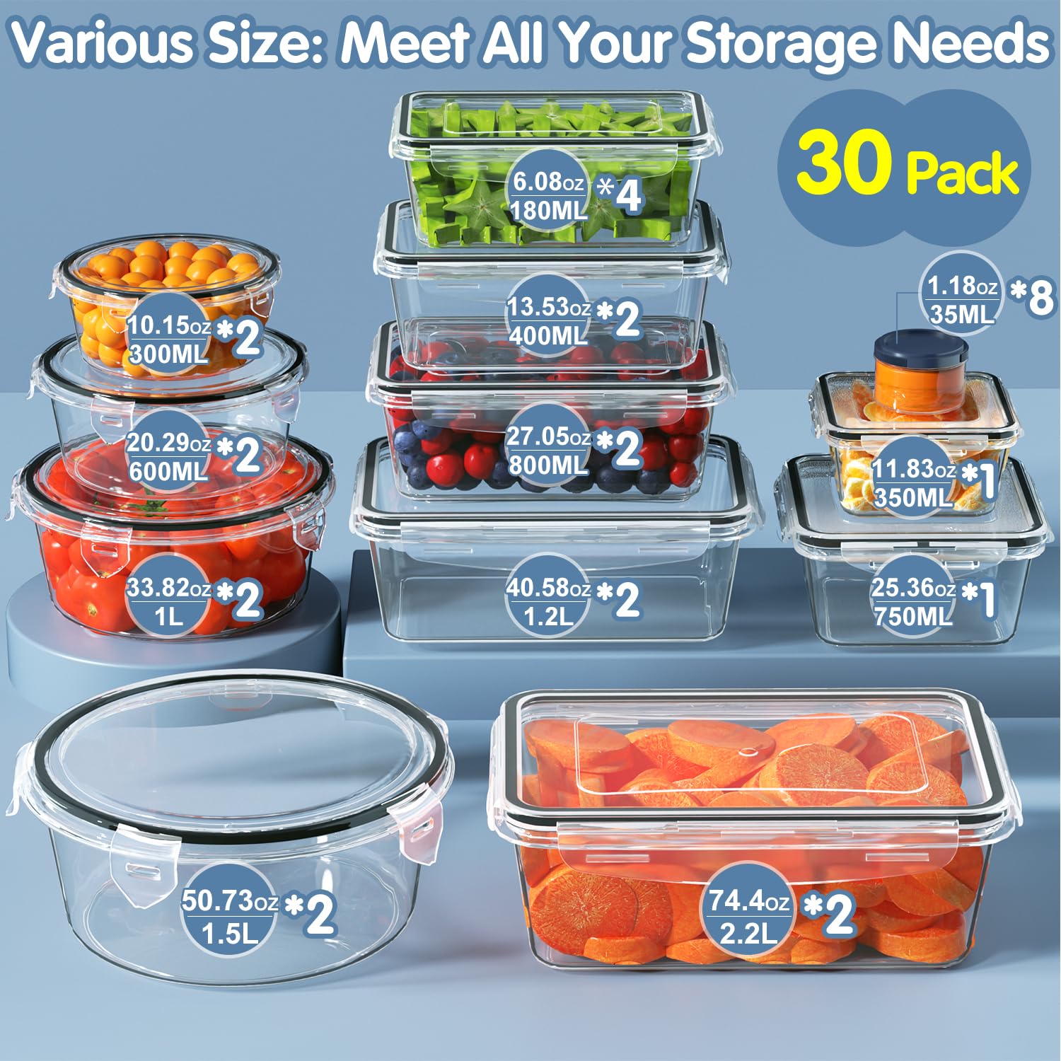 KITHELP rectangular 74oz containers ready for meal prep and organization