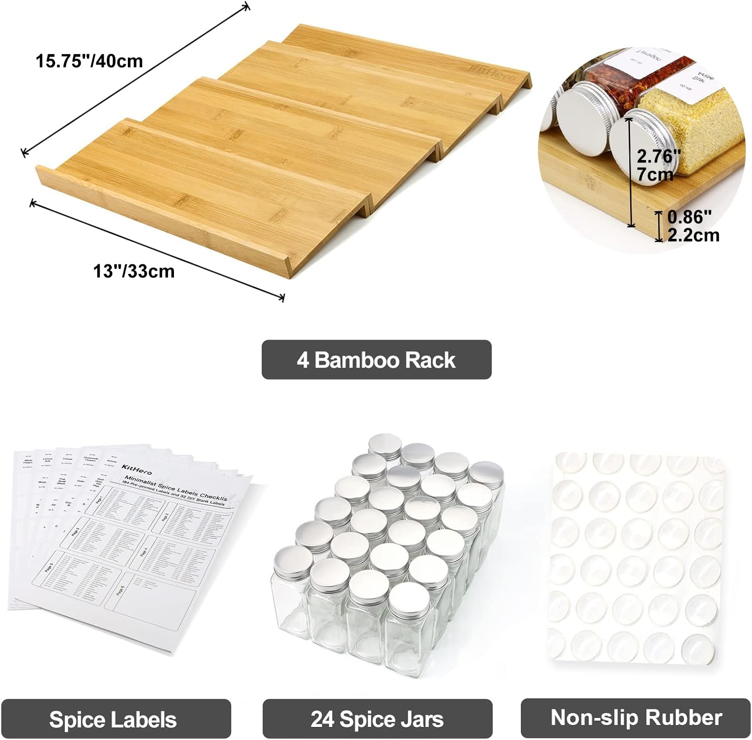 KitHero four-tier bamboo rack shown in a spacious drawer