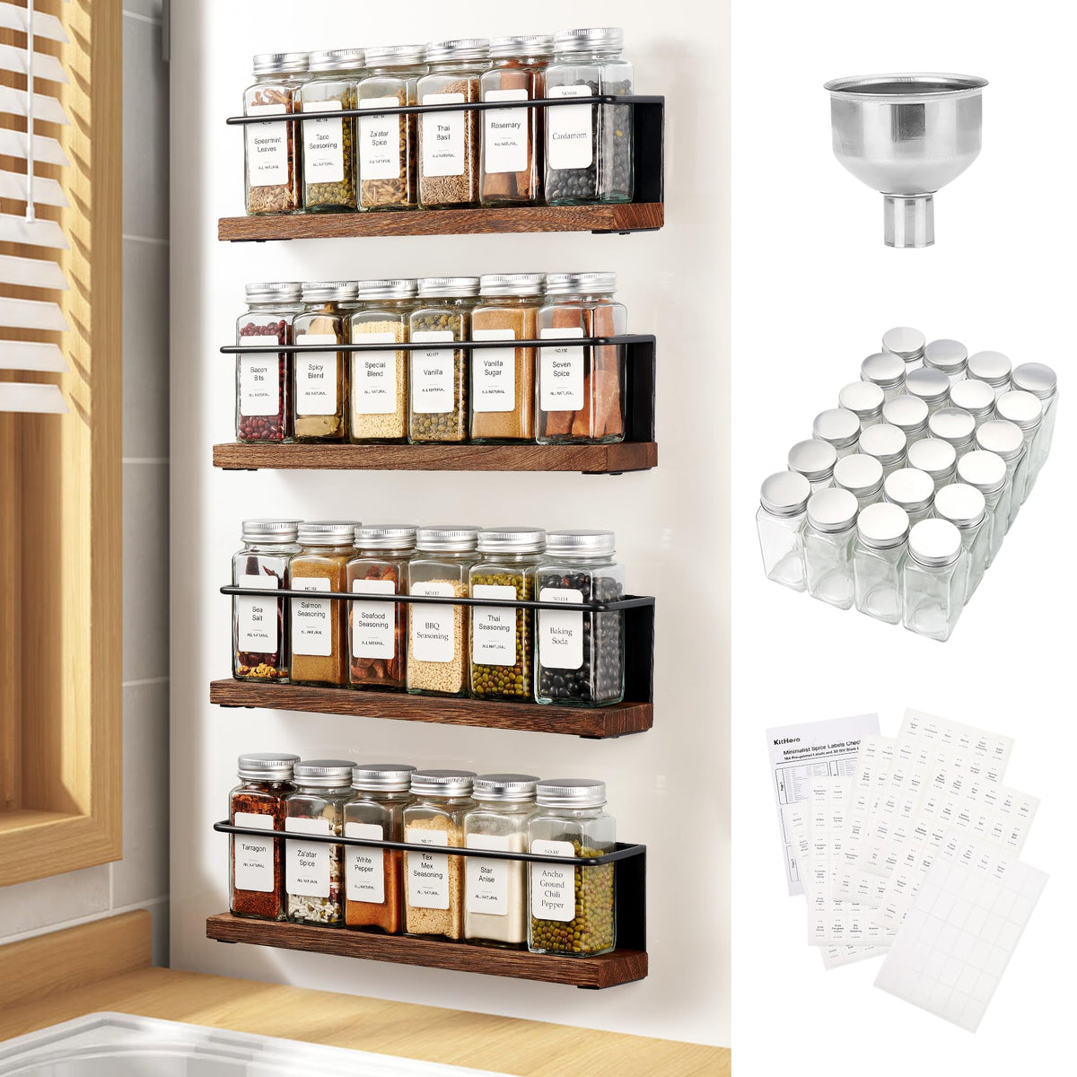 KitHero magnetic spice rack shelves keep spices organized and within reach