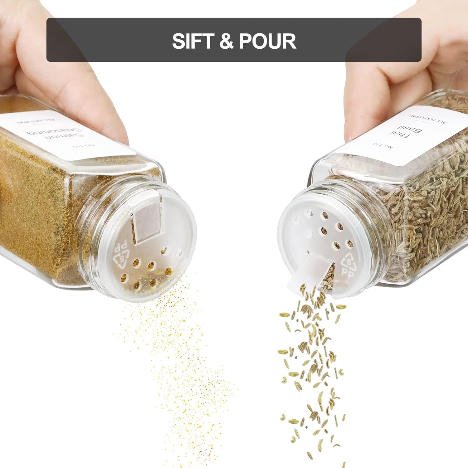 Non-slip rubber feet stabilize spice trays in the drawer