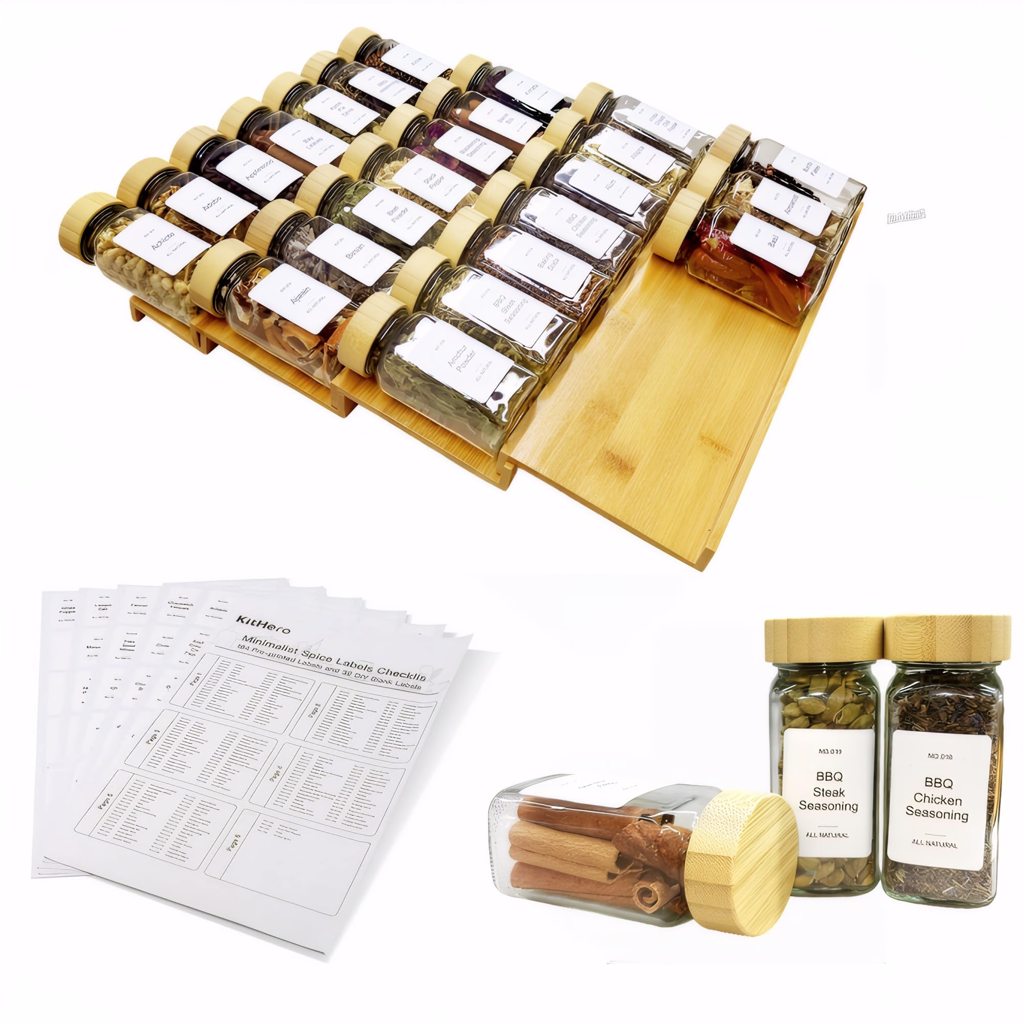 KitHero spice drawer organizer with four tiers for easy access to spices