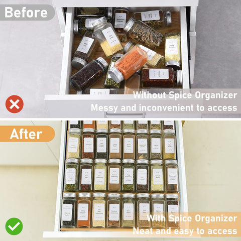KitHero versatile spice tray system fits varying container sizes