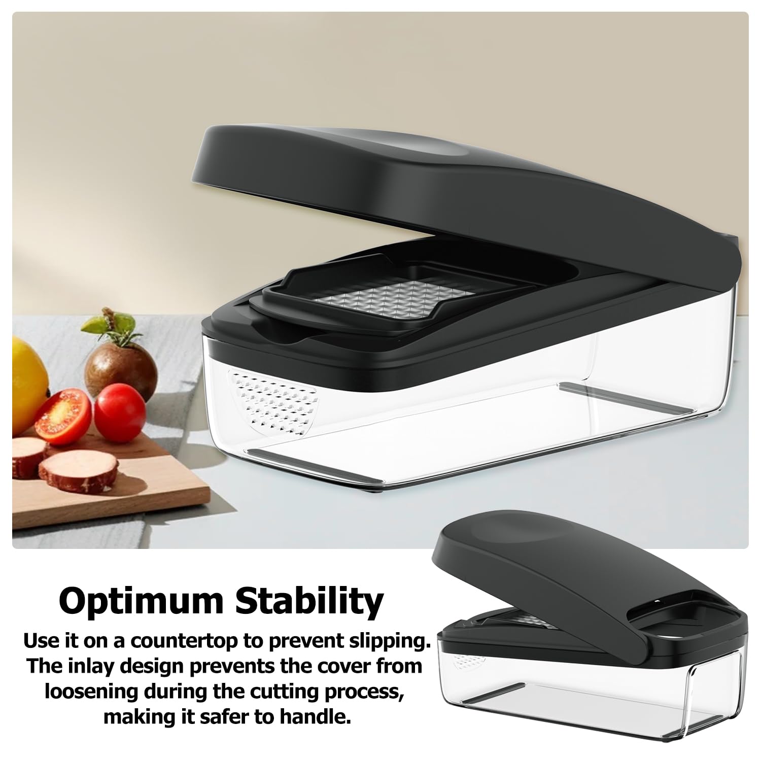 KITIDEA potato cube dicer with built-in container for neat storage.