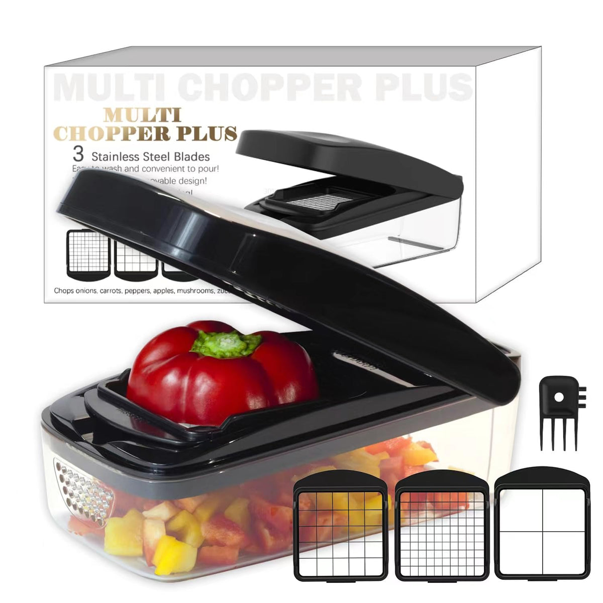 KITIDEA vegetable chopper with large blade for fast, even dice.