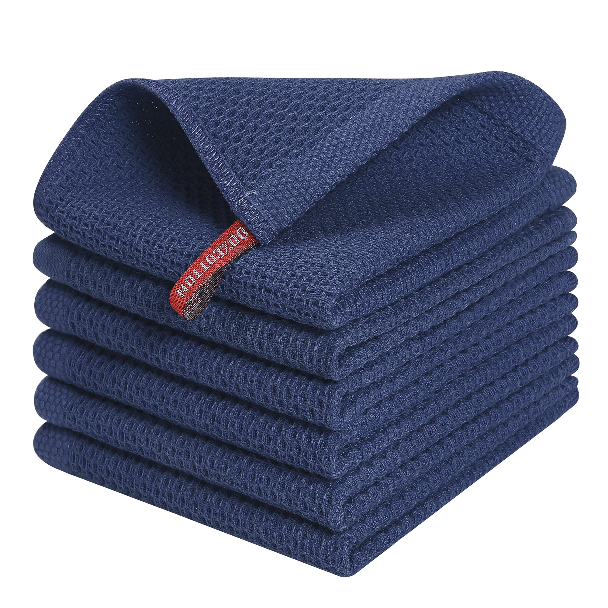 Kitinjoy six-pack dish cloths with waffle weave for fast drying and high absorbency.