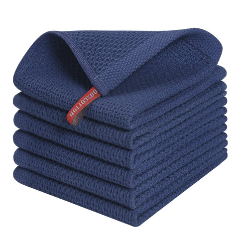 Kitinjoy six-pack dish cloths with waffle weave for fast drying and high absorbency.