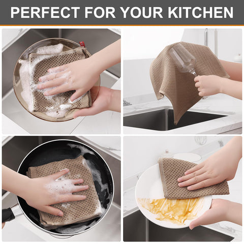 Kitinjoy dish cloths in tan color, 12x12 inches for versatile kitchen tasks.